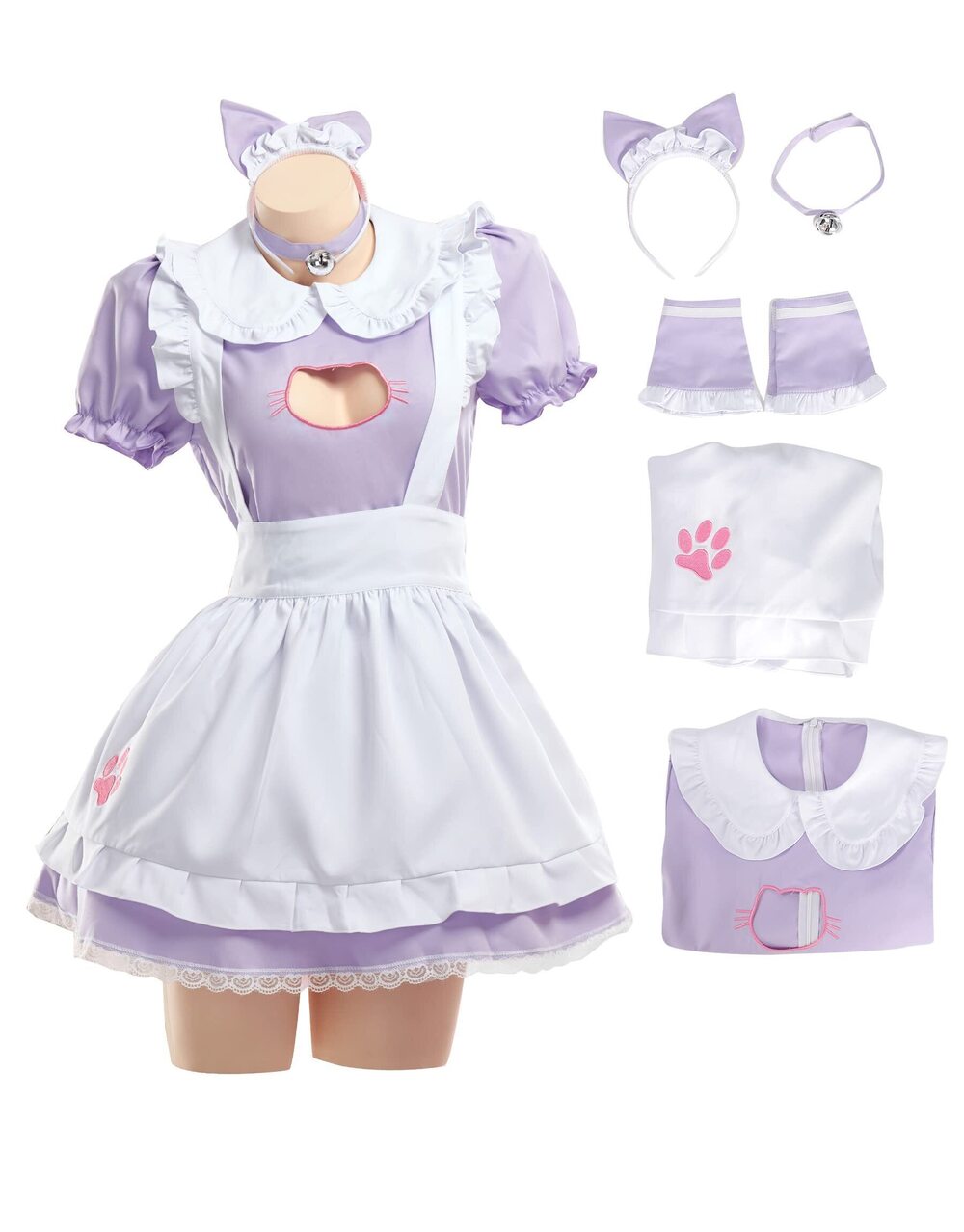 7406 MEOWCOS Maid Dress French Apron Kawaii Kitty Dress with Paw Embroidery